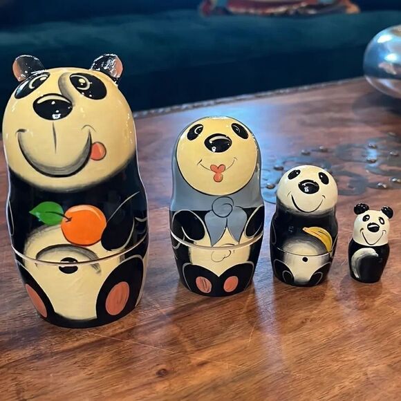 Russian Hand-painted Panda Family Wood Nesting Dolls! - Picture 3 of 6